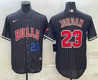 Mens Chicago Bulls #23 Michael Jordan Number Black With Patch Cool Base Stitched Baseball Jersey
